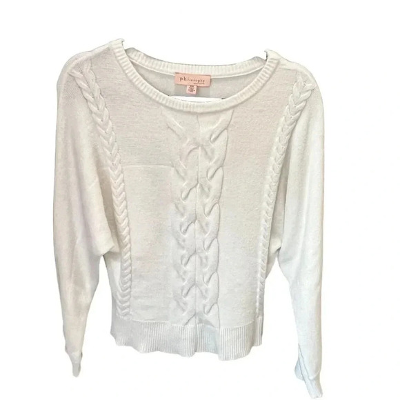 Philosophy Women's Ivory Cable-Knit Pullover Sweater Size M - Picture 1 of 8